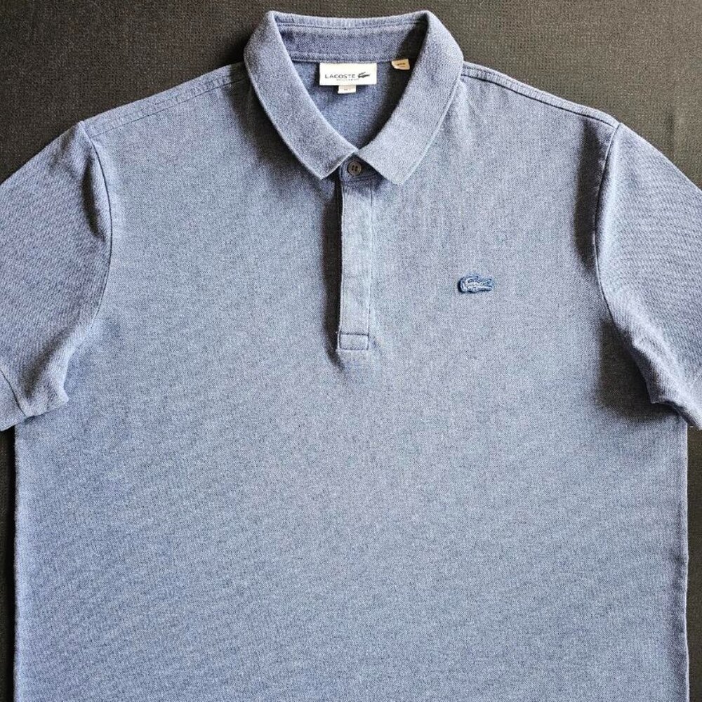 Lacoste Men's Size 7, 2XL, Heathered Blue Polo Style Cotton Shirt